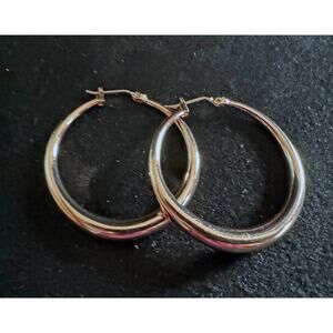New Rose Gold Plated Sterling Silver 925 1.25 Inch Hoop Earrings  E79